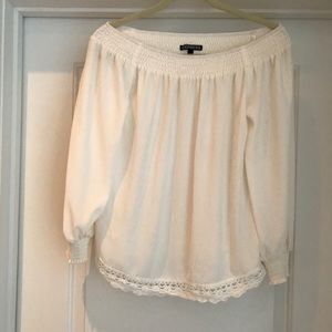 Express off the shoulder top with lace accent